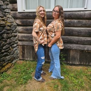 Brown cow print split side tunic